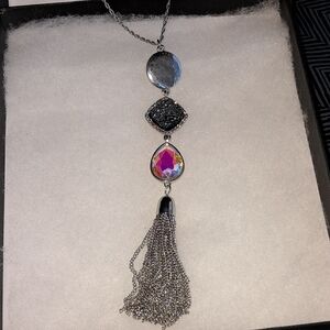 Time and Tru Silver and Pink Necklace with Tassel Pendant